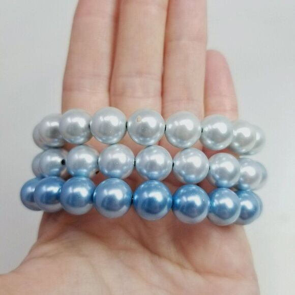 Vintage Blue Ombre Beaded Memory Wire Coil Bracelet, Wrap Around, Estate - Picture 1 of 8
